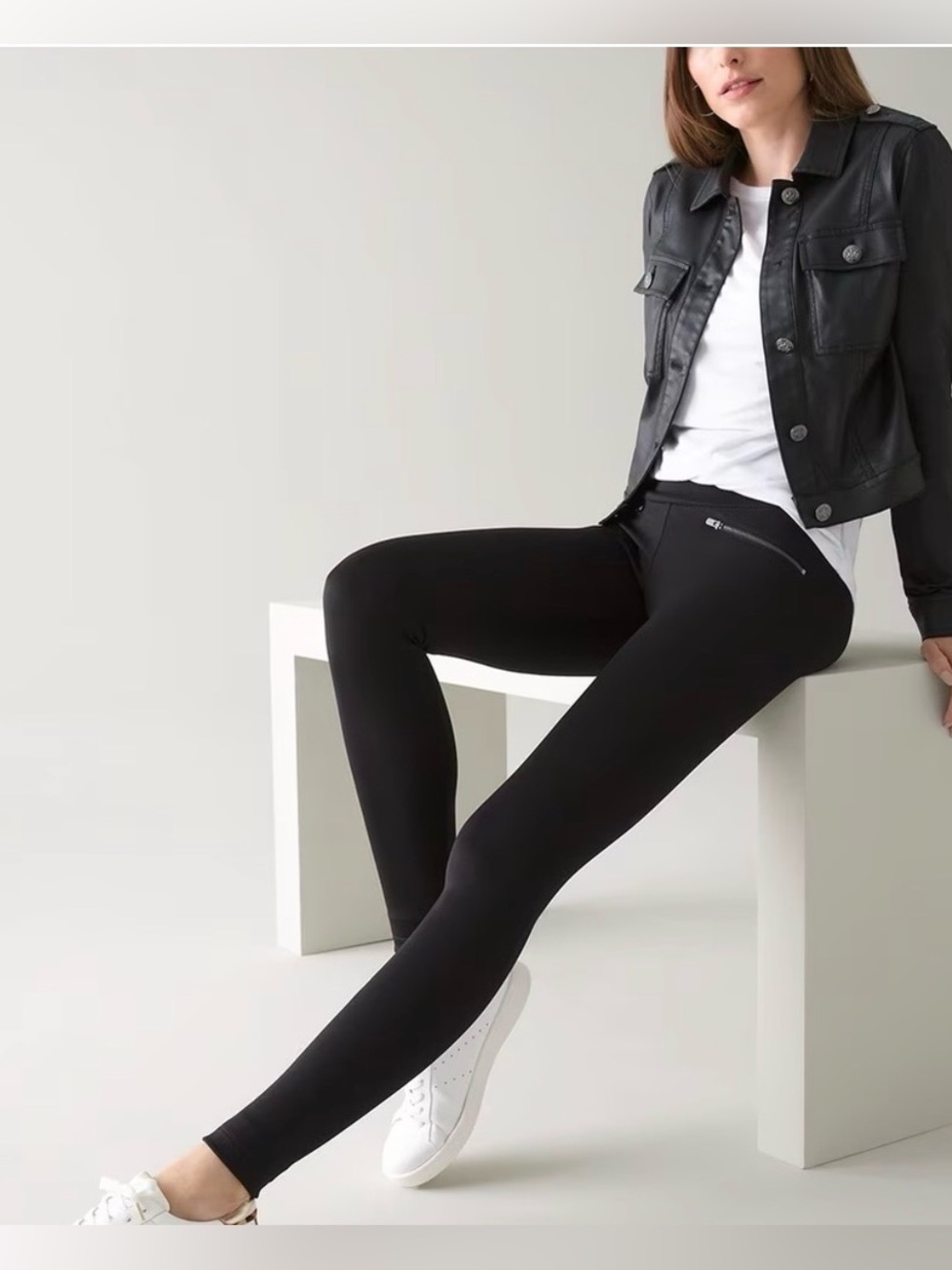 White House Black Market Runway Scuba Leggings 12 Black High Rise NWOT